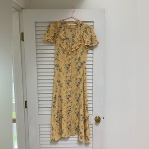 Christy Dawn Daisy Dress Yellow with Blue Flowers - Ruffle Midi Dress - XS